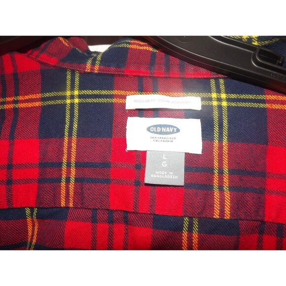 OLD NAVY Mens Classic Regular Fit Button Down Shirt Yellow Red Plaid Large - Picture 2 of 3